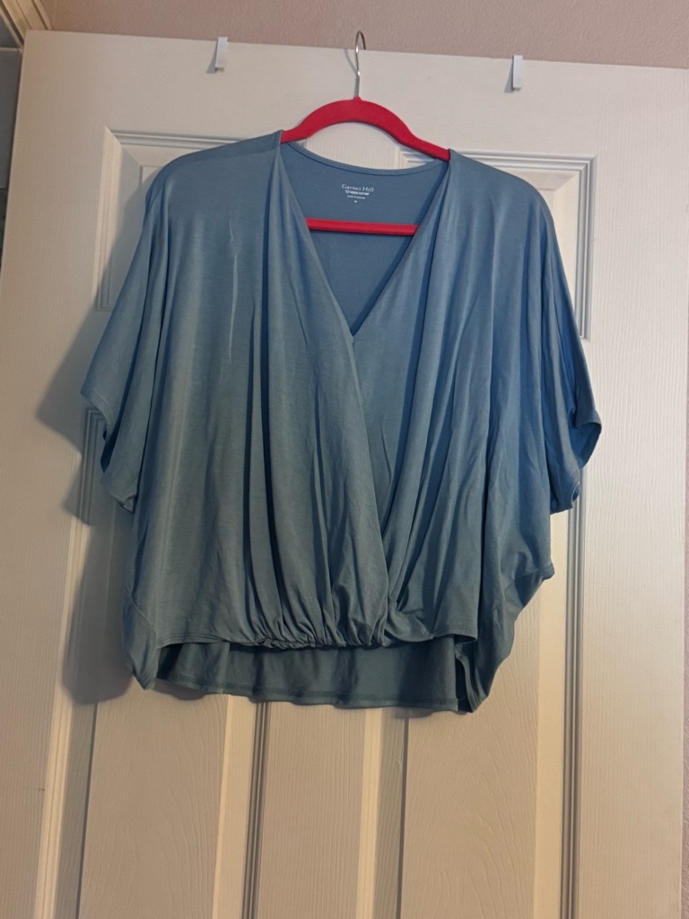 Garnet Hill Slate-Blue Wrap Blouson Top